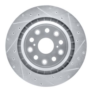 Lexus LS460 Brake Rotor (1) - Right Rear - R1 Concepts - Drilled & Slotted - Silver - `07-`17